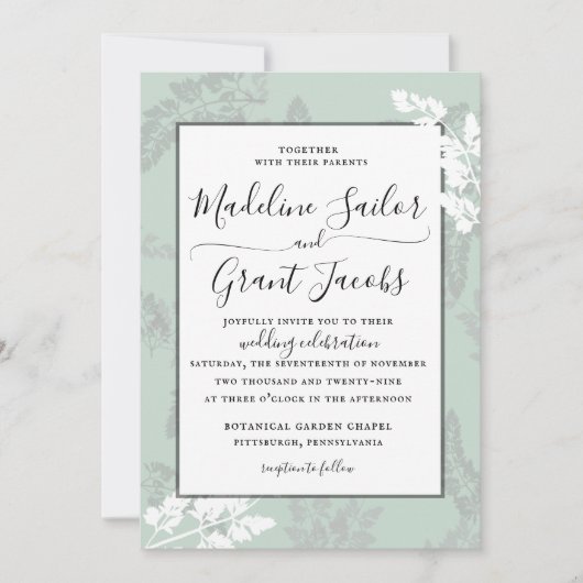 Rustic Woodland Foliage Sage Wedding Invitation Kaart (Voorkant)
