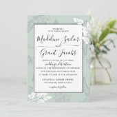 Rustic Woodland Foliage Sage Wedding Invitation Kaart (Staand voorkant)