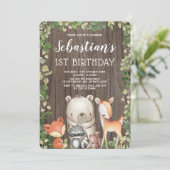 Rustic Woodland Forest Animals 1st Birthday Kaart (Staand voorkant)