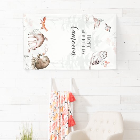 Rustic Woodland Forest Animals 1st Birthday Spandoek (Insitu)