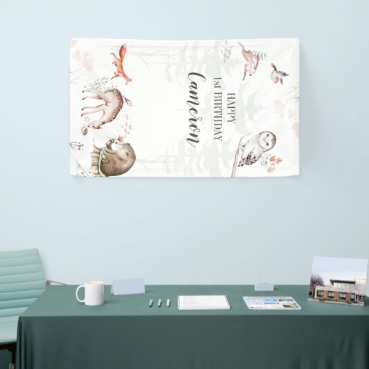 Rustic Woodland Forest Animals 1st Birthday Spandoek (Beurs)