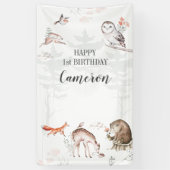 Rustic Woodland Forest Animals 1st Birthday Spandoek (Verticaal)