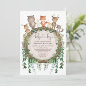 Rustic Woodland Forest Animals Baby Boy Shower Kaart (Staand voorkant)
