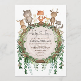 Rustic Woodland Forest Animals Baby Boy Shower Kaart
