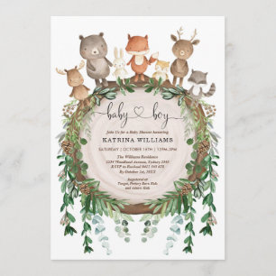 Rustic Woodland Forest Animals Baby Boy Shower Kaart