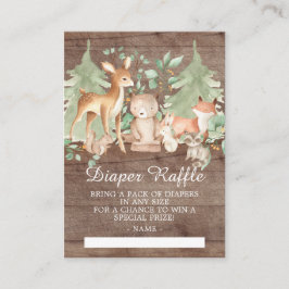 Rustic Woodland Forest Animals Baby Diaper Raffle Informatiekaartje