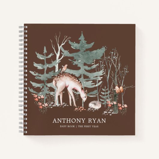 Rustic Woodland Forest Animals Baby eerste jaar ni Notitieboek (Voorkant)