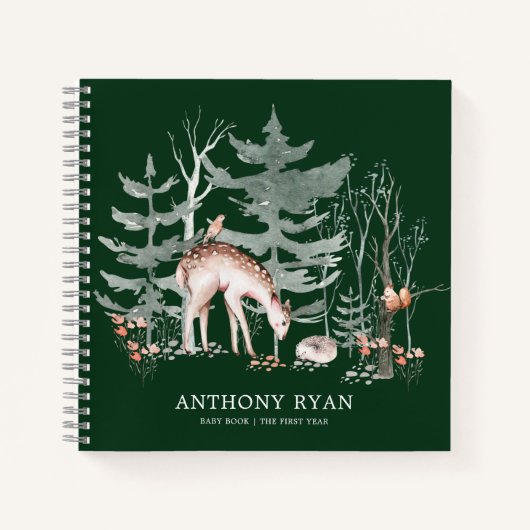 Rustic Woodland Forest Animals Baby eerste jaar ni Notitieboek (Voorkant)