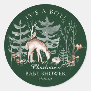 Rustic Woodland Forest Animals Baby shower Classi Ronde Sticker