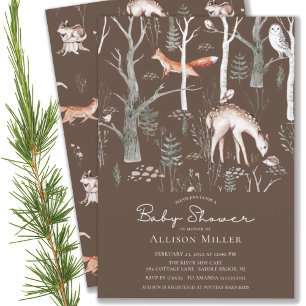 Rustic Woodland Forest Animals Baby shower Invitat Kaart