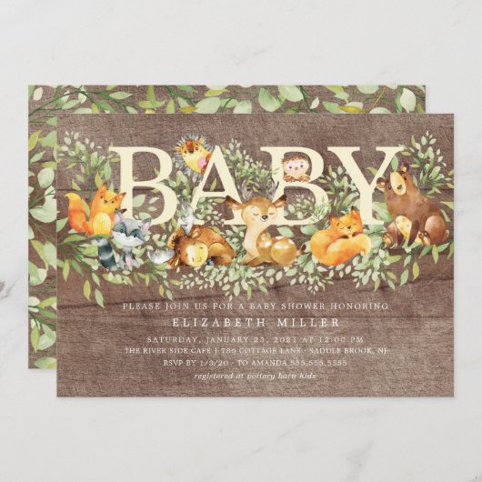 Rustic Woodland Forest Animals Baby shower Kaart (Voorkant / Achterkant)