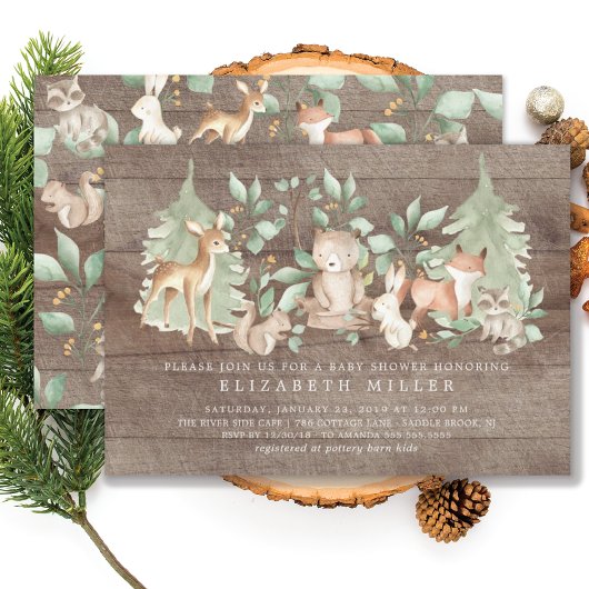 Rustic Woodland Forest Animals Baby shower Kaart