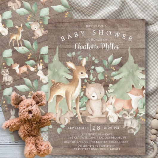 Rustic Woodland Forest Animals Baby shower Kaart