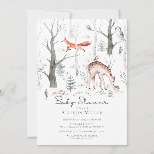 Rustic Woodland Forest Animals Baby shower Kaart (Voorkant)