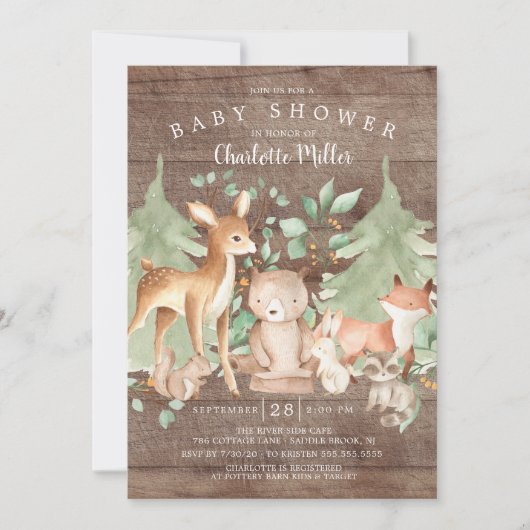 Rustic Woodland Forest Animals Baby shower Kaart (Voorkant)