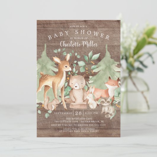 Rustic Woodland Forest Animals Baby shower Kaart (Staand voorkant)