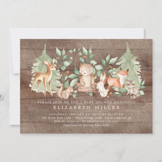 Rustic Woodland Forest Animals Baby shower Kaart (Voorkant)