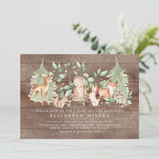 Rustic Woodland Forest Animals Baby shower Kaart (Staand voorkant)