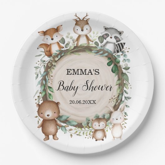 Rustic Woodland Forest Animals Baby shower Papieren Bordje (Voorkant)