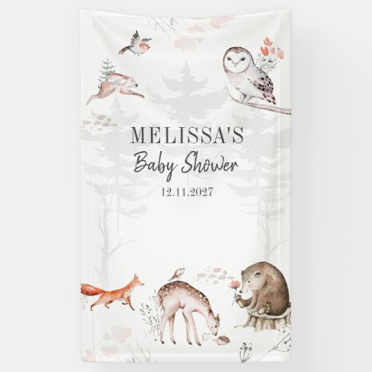 Rustic Woodland Forest Animals Baby shower Spandoek (Verticaal)
