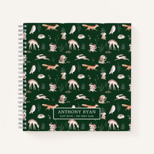 Rustic Woodland Forest Animals Baby's eerste jaar  Notitieboek (Voorkant)