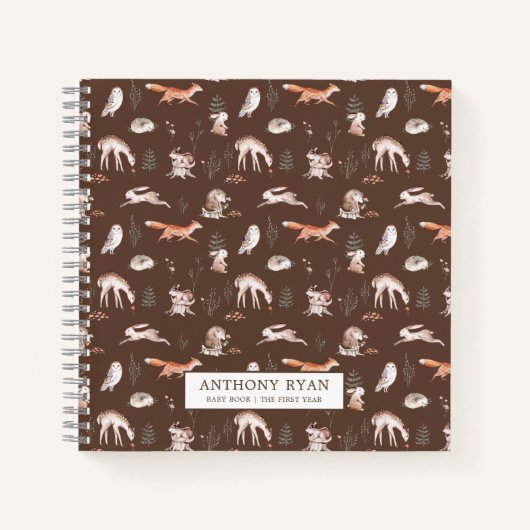 Rustic Woodland Forest Animals Baby's eerste jaar  Notitieboek (Voorkant)