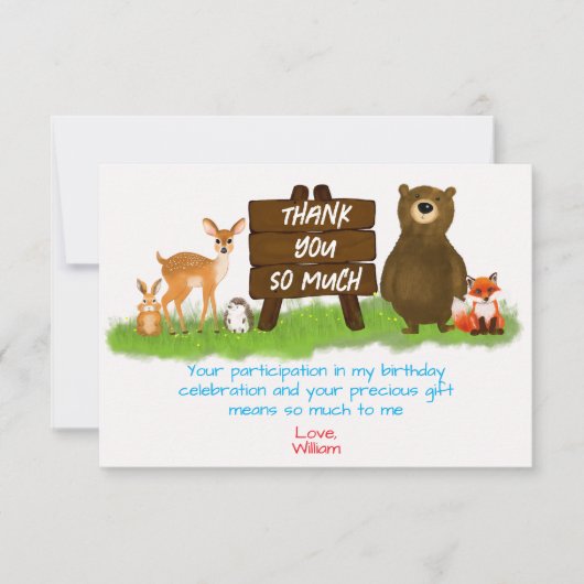 Rustic Woodland Forest Animals Birthday  Bedankkaart (Voorkant)