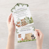 Rustic Woodland Forest Animals Camping Baby shower All In One Uitnodiging (Afscheurbaar)