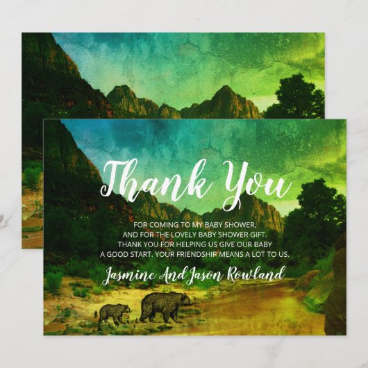 Rustic Woodland Forest Beren Baby shower Bedankkaart (Voorkant / Achterkant)