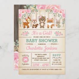 Rustic Woodland Forest Blush Flowers Baby shower Kaart