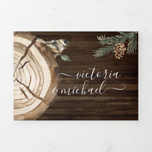 Rustic Woodland Forest bruiloft drievoudige uitnod Drieluik Uitnodiging (Cover)