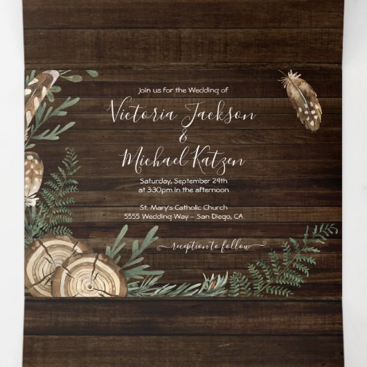 Rustic Woodland Forest bruiloft drievoudige uitnod Drieluik Uitnodiging (Binnenkant midden)