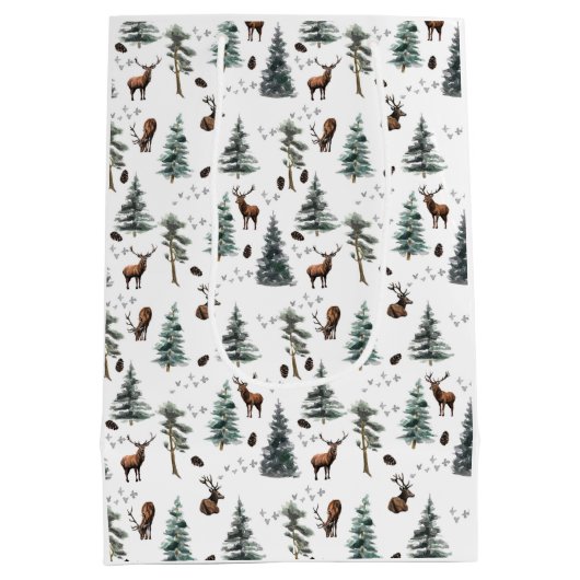 Rustic Woodland Forest Deer/Buck Christmas  Medium Cadeauzakje (Achterkant)