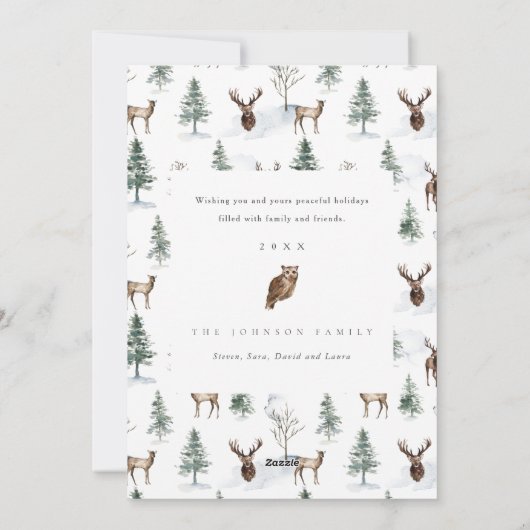 Rustic Woodland Forest Deer Kerstfotokaarten Feestdagenkaart (Achterkant)
