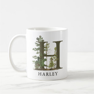 Rustic Woodland Forest Letter H Monogram Naam Koffiemok