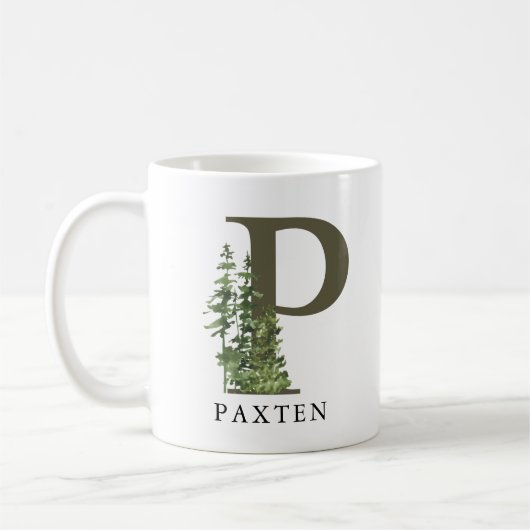 Rustic Woodland Forest Letter P | Naam monogram Koffiemok (Links)