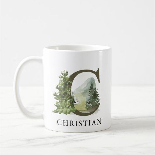 Rustic Woodland Forest Mountain Letter C Monogram Koffiemok (Links)