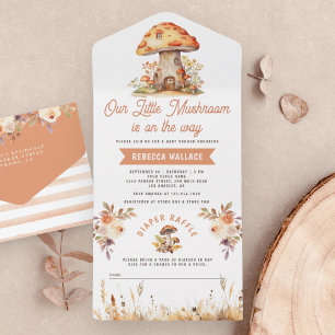 Rustic Woodland Forest Mushroom Baby shower All In One Uitnodiging
