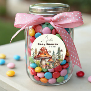 Rustic Woodland Forest Mushroom Baby shower Herfst Ronde Sticker