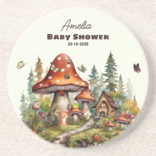 Rustic Woodland Forest Mushroom Baby shower Herfst Zandsteen Onderzetter