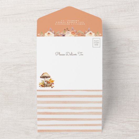 Rustic Woodland Forest Mushroom Wood Baby shower All In One Uitnodiging (Buitenkant)