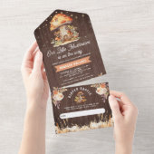 Rustic Woodland Forest Mushroom Wood Baby shower All In One Uitnodiging (Afscheurbaar)