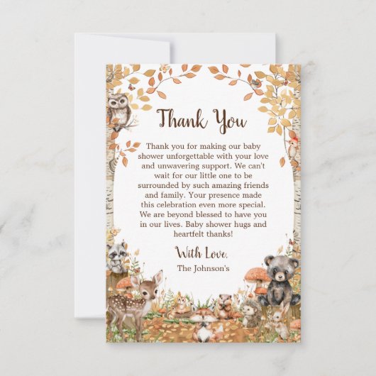 Rustic Woodland Forest Neutral Baby shower Bedankkaart (Voorkant)