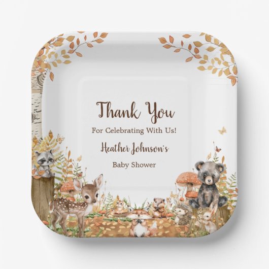 Rustic Woodland Forest Neutral Baby shower Papieren Bordje (Voorkant)