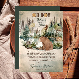 Rustic Woodland Forest Oh Boy Beer Baby shower Bedankkaart