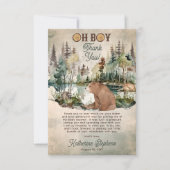 Rustic Woodland Forest Oh Boy Beer Baby shower Bedankkaart (Voorkant)