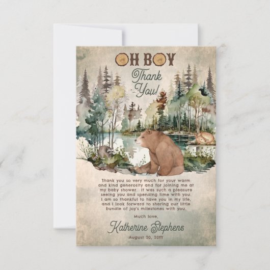 Rustic Woodland Forest Oh Boy Beer Baby shower Bedankkaart (Voorkant)