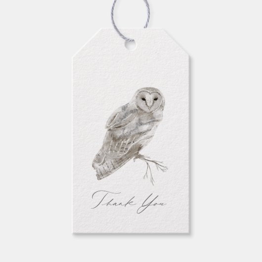 Rustic Woodland Forest Owl Waterverf Calligrafie Cadeaulabel (Voorkant)