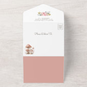 Rustic Woodland Forest Pink Mushroom Baby shower All In One Uitnodiging (Buitenkant)