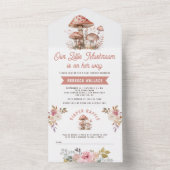 Rustic Woodland Forest Pink Mushroom Baby shower All In One Uitnodiging (Binnen)